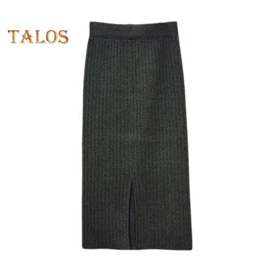 Женская трикотажная юбка с высокой талией и разрезом сзади, однотонная юбка миди, мягкая дышащая утолщенная теплая юбка с запахом на бедрах