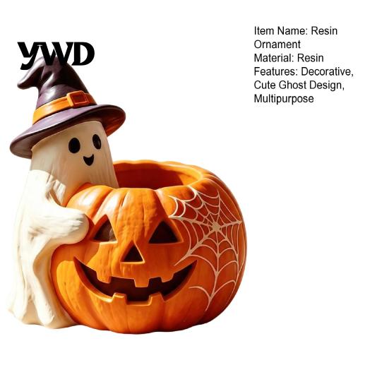 Unique Holiday Decoration Ghost Hugging Pumpkin Planter, Resin Succulents Cute Desktop Plant Pot Desk Organizer for Pens Plants, Halloween Home Decor