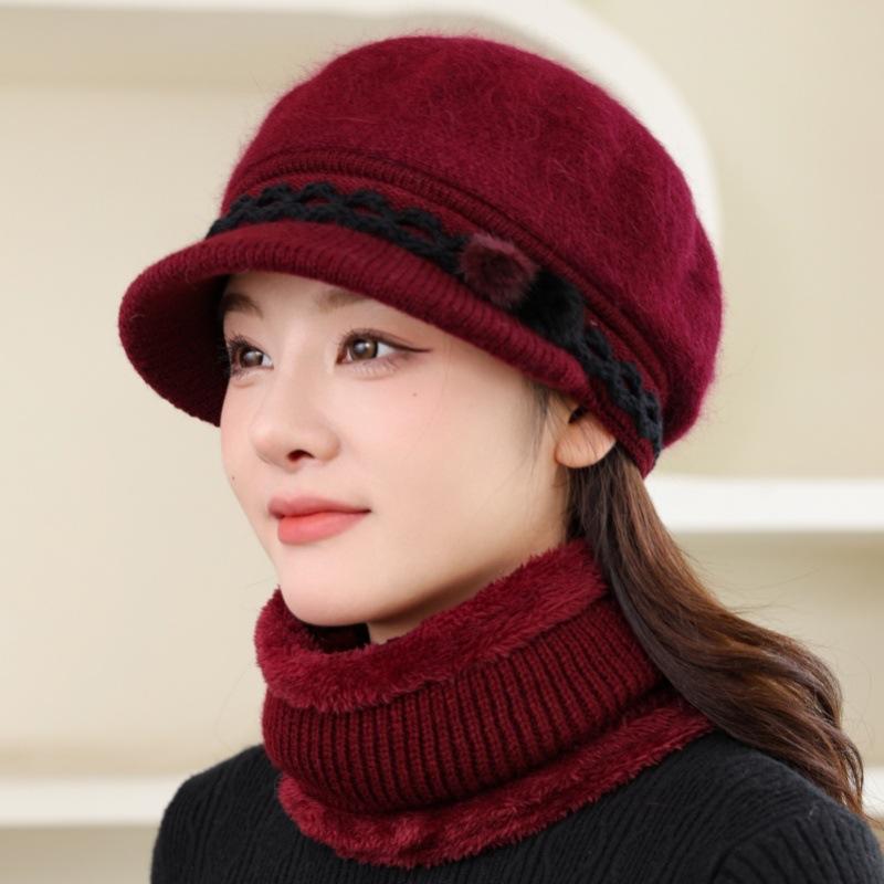 Зимняя плюшевая утолщенная шерстяная шапка женская из искусственного меха кролика вязаная термошапка