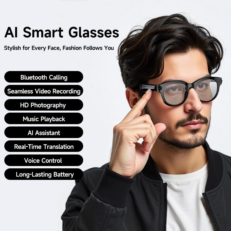 Новая модель умных очков AI-перевод Солнцезащитные очки Bluetooth-звонки Музыкальный плеер Управление камерой Очки для видеозаписи Мужские Женские Стабилизация изображения