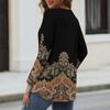 Women's Long Sleeved Retro Floral Print V-neck Top T-shirt