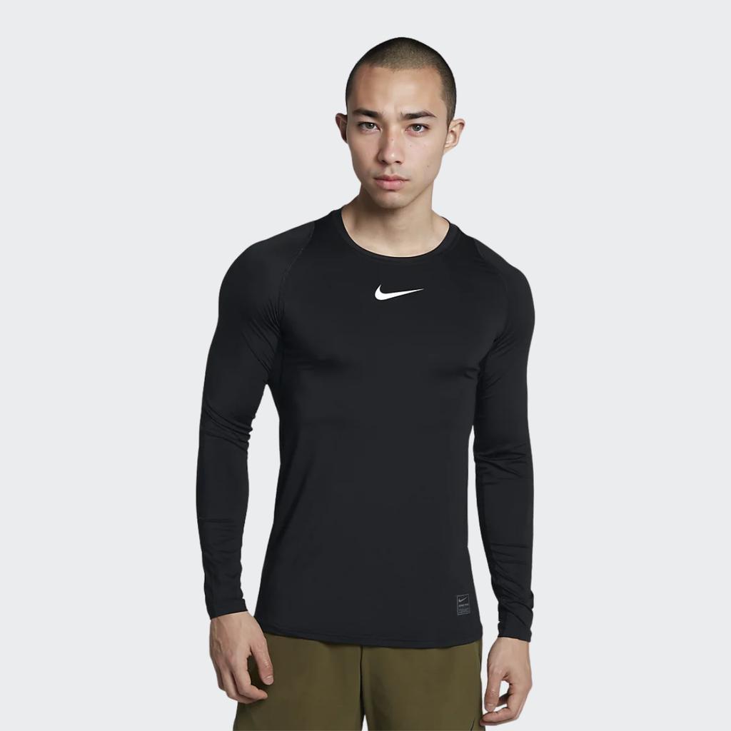 Nike Приталенная влагоотводящая футболка с логотипом для фитнеса и длинными рукавами, мужские топы, черные 838082-010