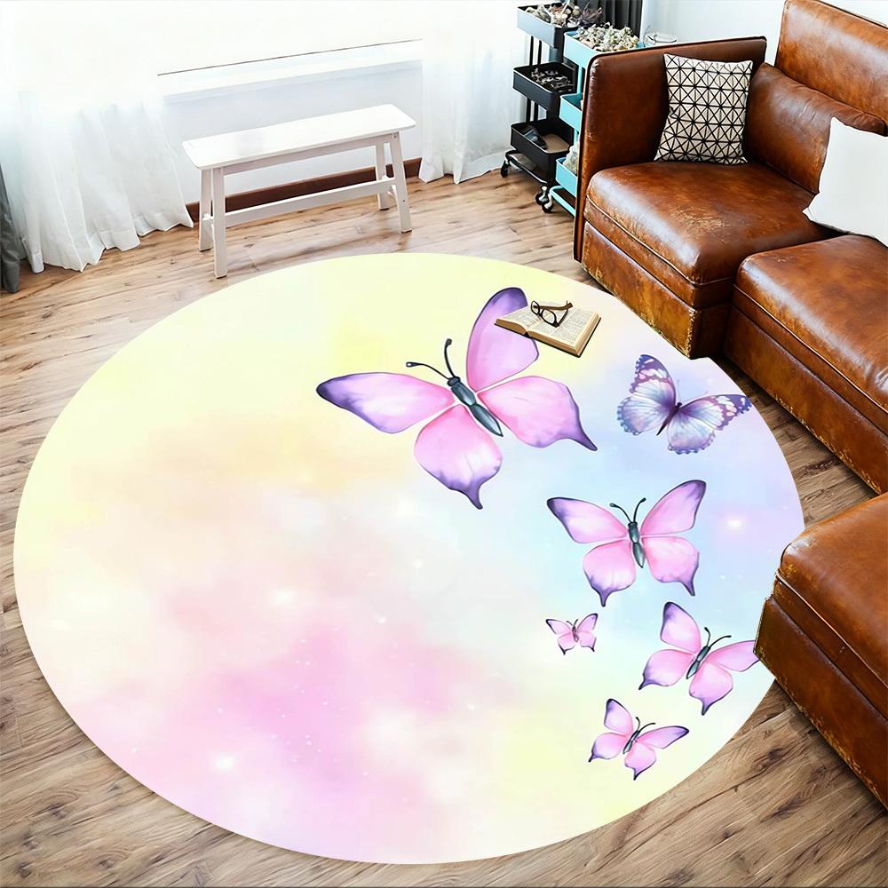 1pc Butterfly, Pastel Round Chair mat Area Rug - Non-Slip, Floor Mat for Office, Bedroom, home decor Christmas Gift p0811333