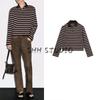 MD Early Autumn New Women Clothes Retro Navy Style Short Top Stripe Long Sleeve Knitted Polo Shirt 6210112