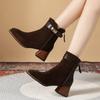 2024 Shoes Women Sheep Suede Short Boots Square Toe Chunky Heel for Women Winter Mature Women Solid