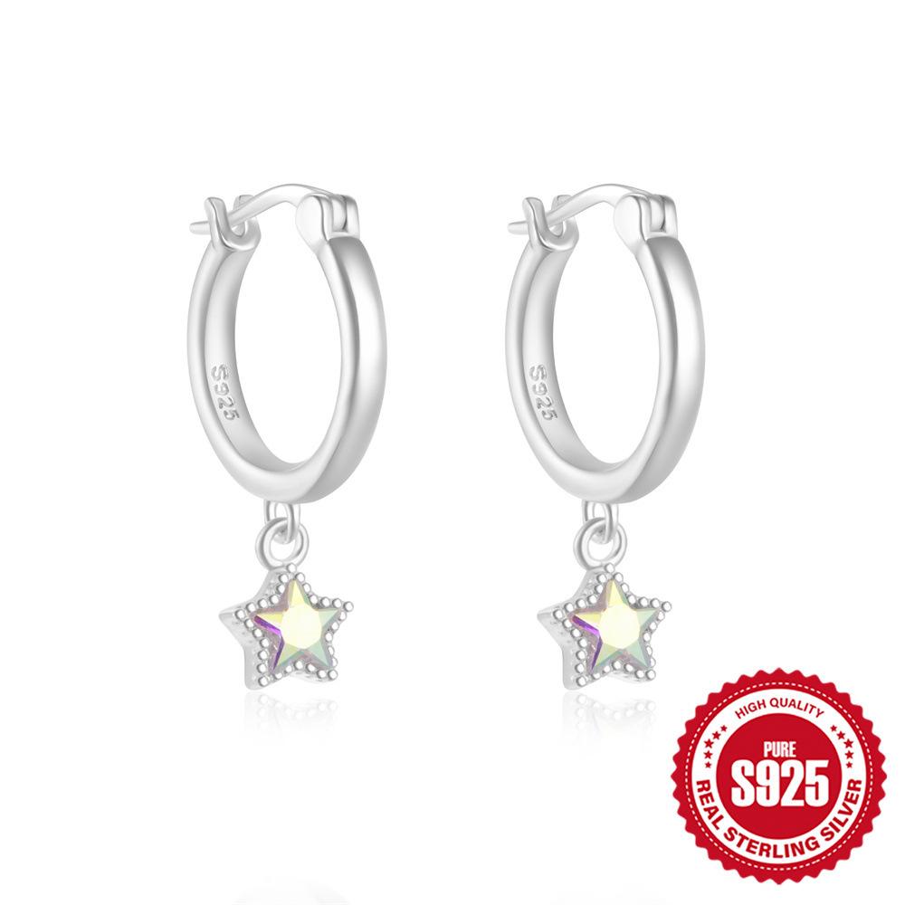 Серьги из стерлингового серебра 925 пробы, персонализированные, простые, с пентаграммой, с квадратной бриллиантовой вставкой, с цирконием цвета AB, с гальваническим покрытием