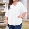 Women's Fashion Large Size Solid Color V-Neck Three-quarter Sleeve Top