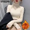 Add Velvet Bottoming Shirt Women Autumn and Winter Mesh Lace Stitching Turtleneck Slim Knit Lady Shirt Blusa