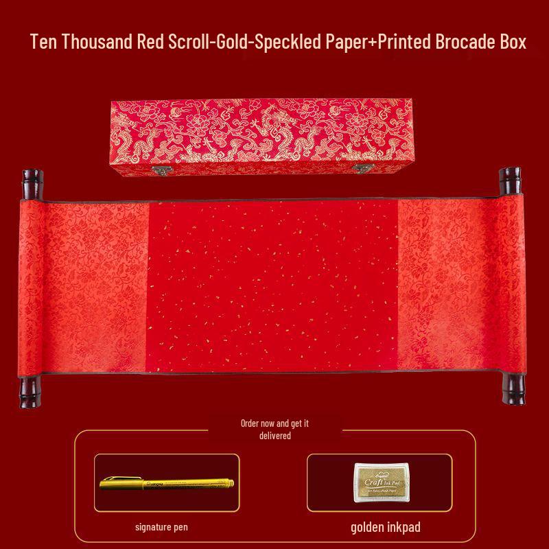 Red Wedding Scroll: Handwritten Marriage Certificate Paper for Betrothal and Engagement Celebrations