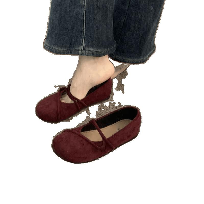 Коричневые туфли Мэри Джейн женские 2025 новая весна и осень темпераментная обувь Xiaoxiangfeng балетки французская замша одинарные туфли женские