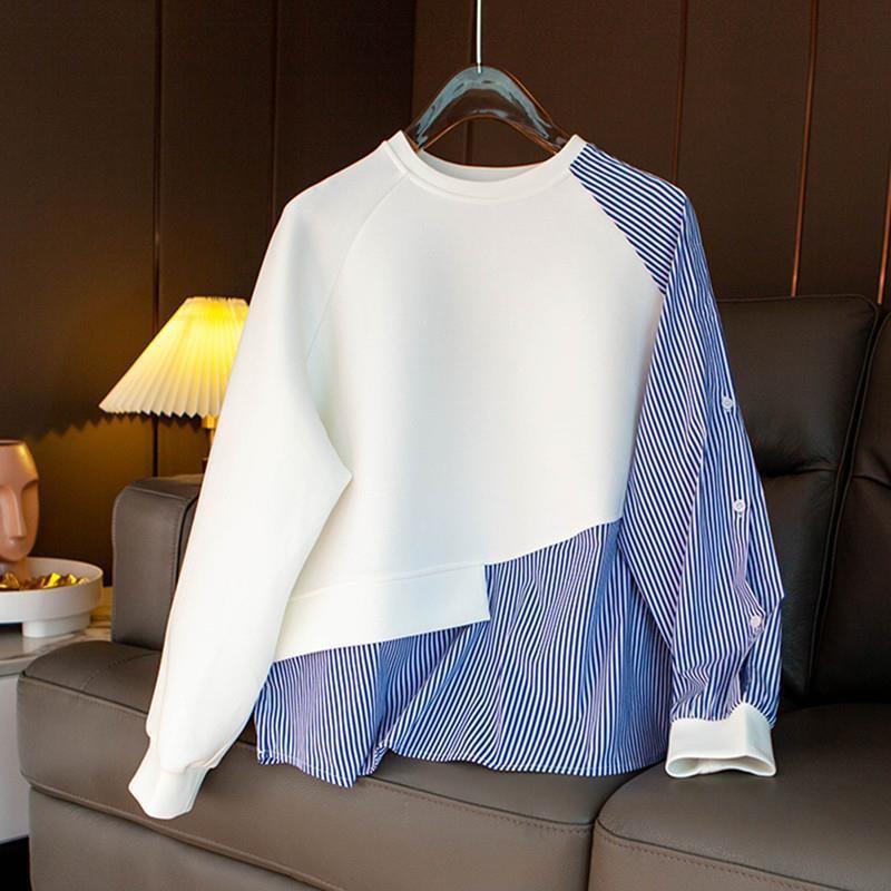 Женский свитшот с круглым вырезом, свободный топ в нерегулярную полоску