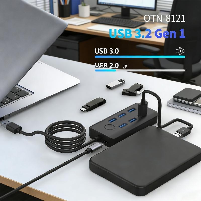 Compactly USB3.0 Dock USB Splitter With Lock Button Support 7 Devices Simultaneous Connection 5Gbps