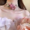 French Style Lace Flower Choker Exquisite Sweet Fabric Choker Elegant Rose Choker Necklace  Party