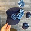 Регулируемый джинсовый берет с камелией, шапка художника, модная шляпа с плоским верхом и цветком, для девушки