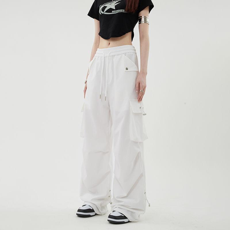Уличная одежда, весенне-летние брюки-карго для женщин, новинка 2024 года, повседневные однотонные прямые женские брюки с большим карманом