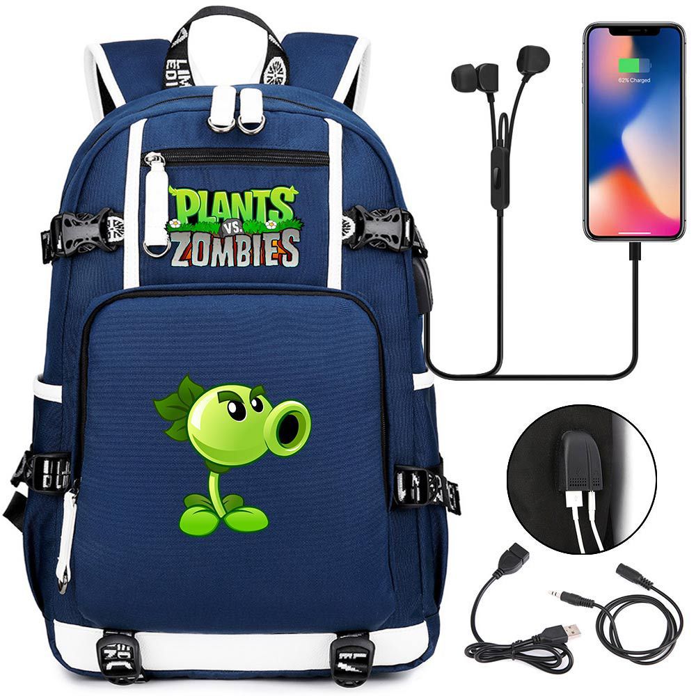Double Shooter Plant USB Teen Student Backpack Unisex Casual Travel Rucksack