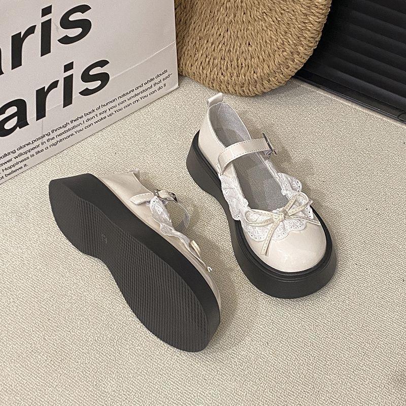 Бантик кружево девичье сердце милые туфли Мэри Джейн маленькие кожаные туфли женские 2025 весна и лето новая платформа одинарные туфли женские
