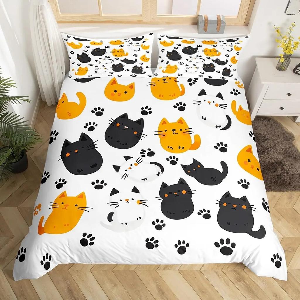 Кавайный кошачий пододеяльник Розовый бантик Котенок Постельный набор Сладкий домашний питомец Животное Покрывало Принцесса Бант Девичий Полиэстер Покрывало