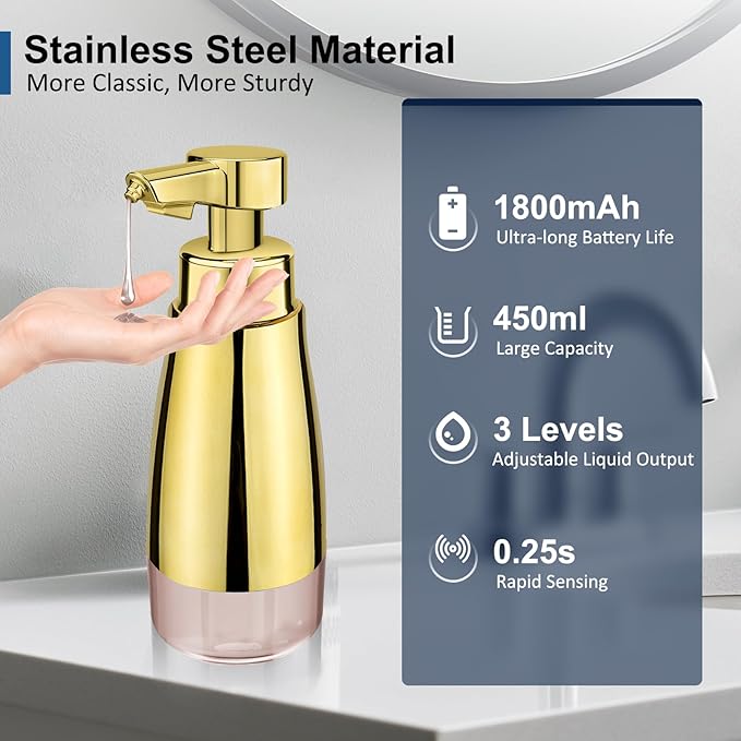 Автоматический дозатор мыла, аксессуары для ванной комнаты, бесконтактный стальной металлический флакон для лосьона, многоразовый дозатор пенящегося мыла для отеля
