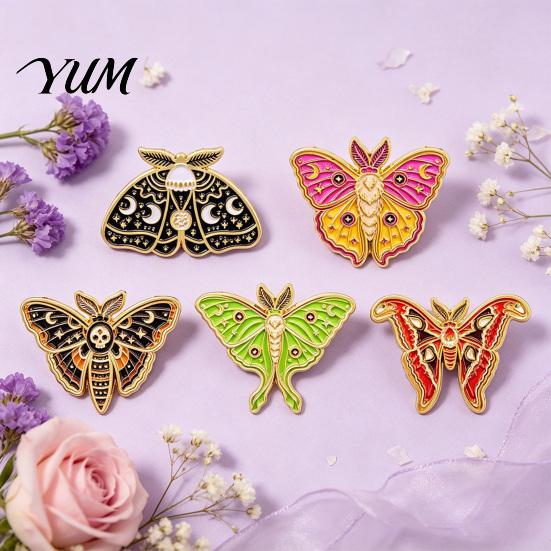 Men Women Jewelry Accessories Vintage Enamel Moth Brooch, Cartoon Insect Alloy Lapel Pin, Retro Clothing Decoration for Suit Dress Coat Scarf Pin