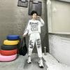 Womens 2026 Streetwear Tracksuit Set Loose Fit A Letter Print Rhinestone Detail Drawstring Jogger Pants Two-Piece