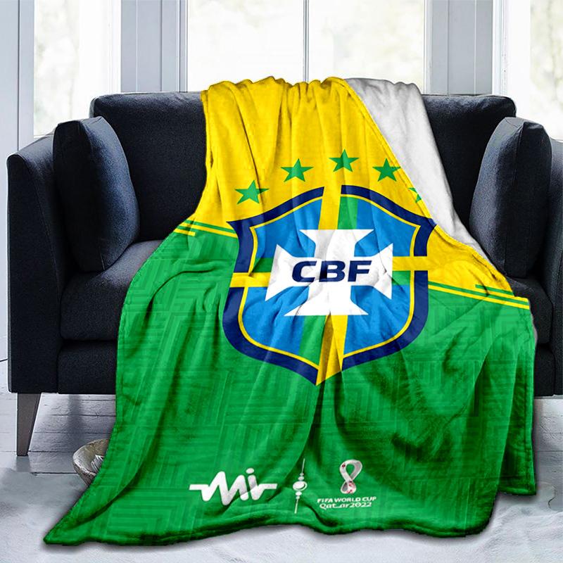 Brazilian Football Crest Printed Throws Blanket Soft Flannel Blankets for Couch Bed Gifts for Men Women Picnic blanket Christmas gifts