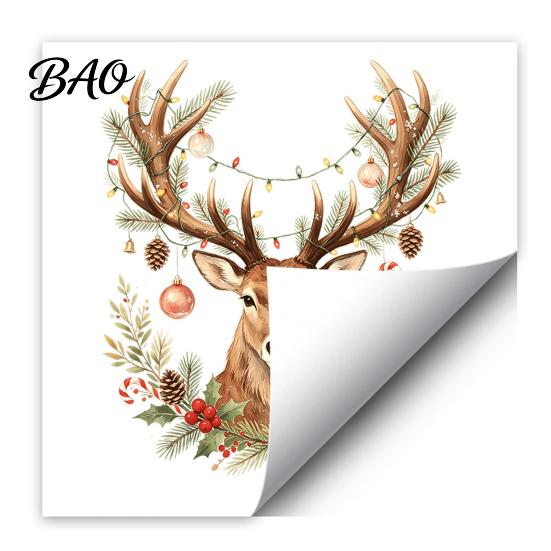 Xmas Party Supplies Christmas Watercolor Reindeer Window Cling, Removable Reusable Elk Head Static Decal Decal, Animal Decorative Glass Sticker