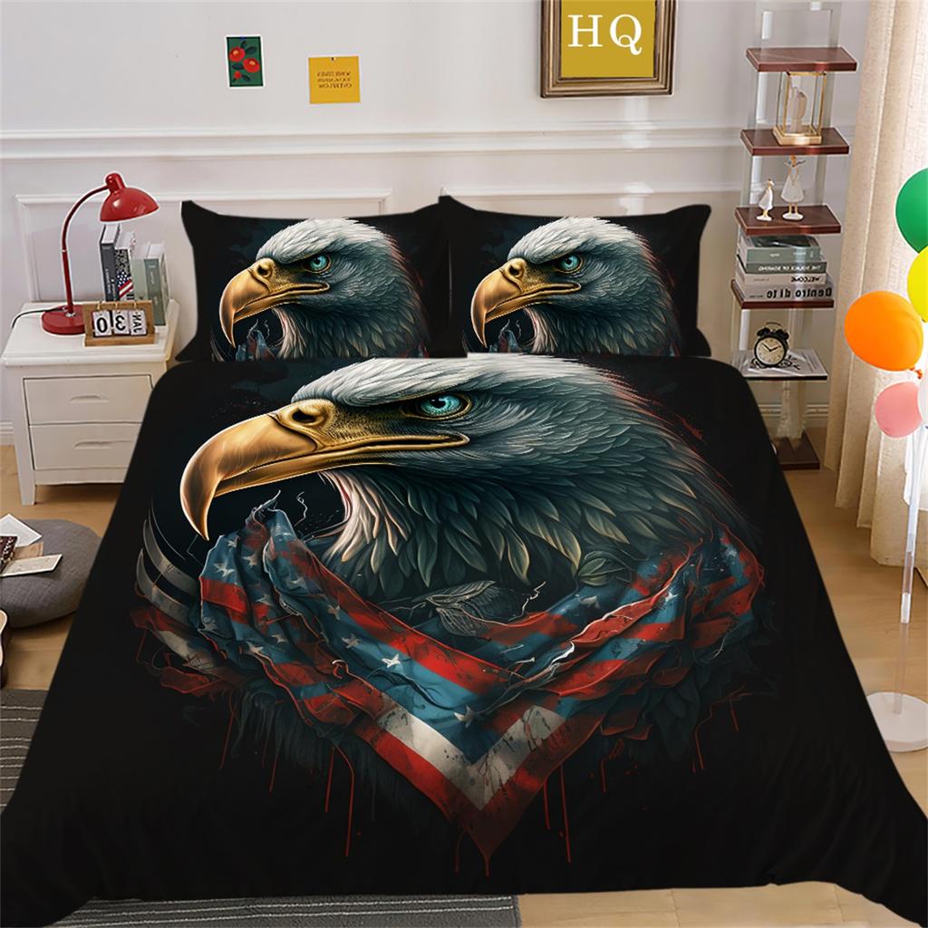 Eagle Bedding Set for Boys and Men, Down Duvet Covers, Pillowcases 2/3pcs, King Queen Bed 3D Printed Animal Cover Set Gift