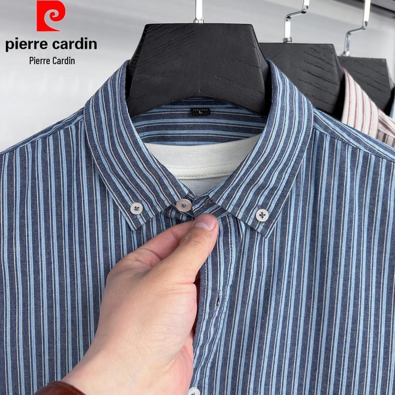 Pierre Cardin Мужская летняя полосатая рубашка с коротким рукавом