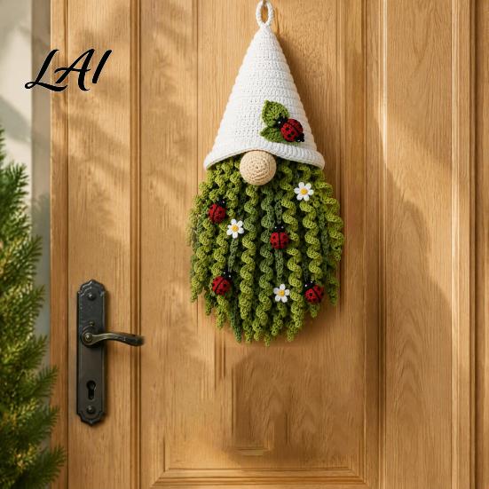 Holiday Theme Crochet Project DIY Gnome Door Hanger Kit 3D Faceless Wall Handmade Dwarf Hanging Decor Craft Set Complete Yarn Starter Kit
