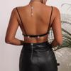 Sexy Halter Tops Sleeveless Backless Cropped Tops Hollow Fishnet Shiny Rhinestones Inlaid Perspective Neck Strap Top