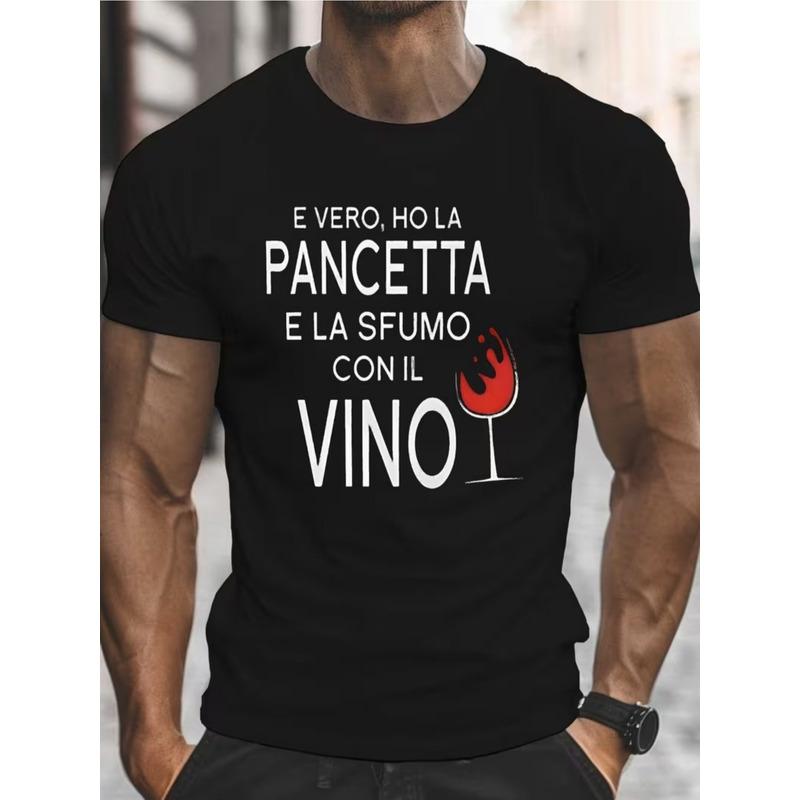 Summer Casual Men'S T-Shirt with Funny Italian Print, Round And Short Sleeves