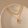 Double Layer Box Chain Necklace Gold Plated Bronze Sun Pendant Fashion Jewelry