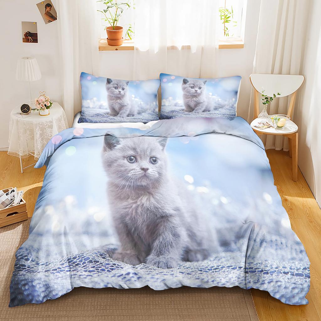Cat, Animal Bedding Set black Anime 100% Polyester Duvet Cover Set Printed Cartoon Home Decor
