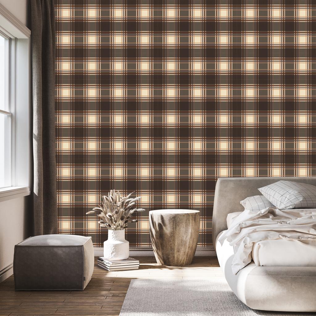 Brown and Rust Checkered Wallpaper for Living Room and Bedroom 50x1000