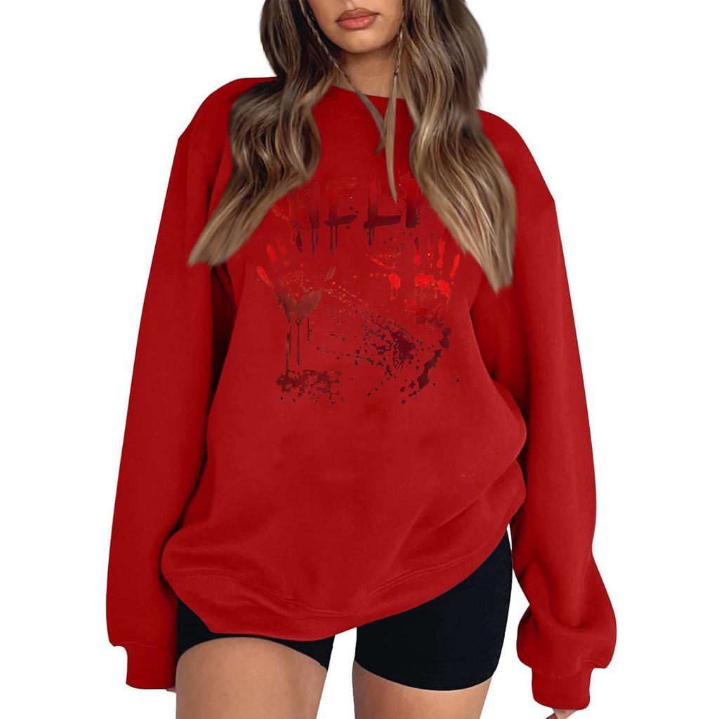 Women's Casual Round Neck Long Sleeved Pullover, Halloween Printed Top, Long Sleeved Hoodie