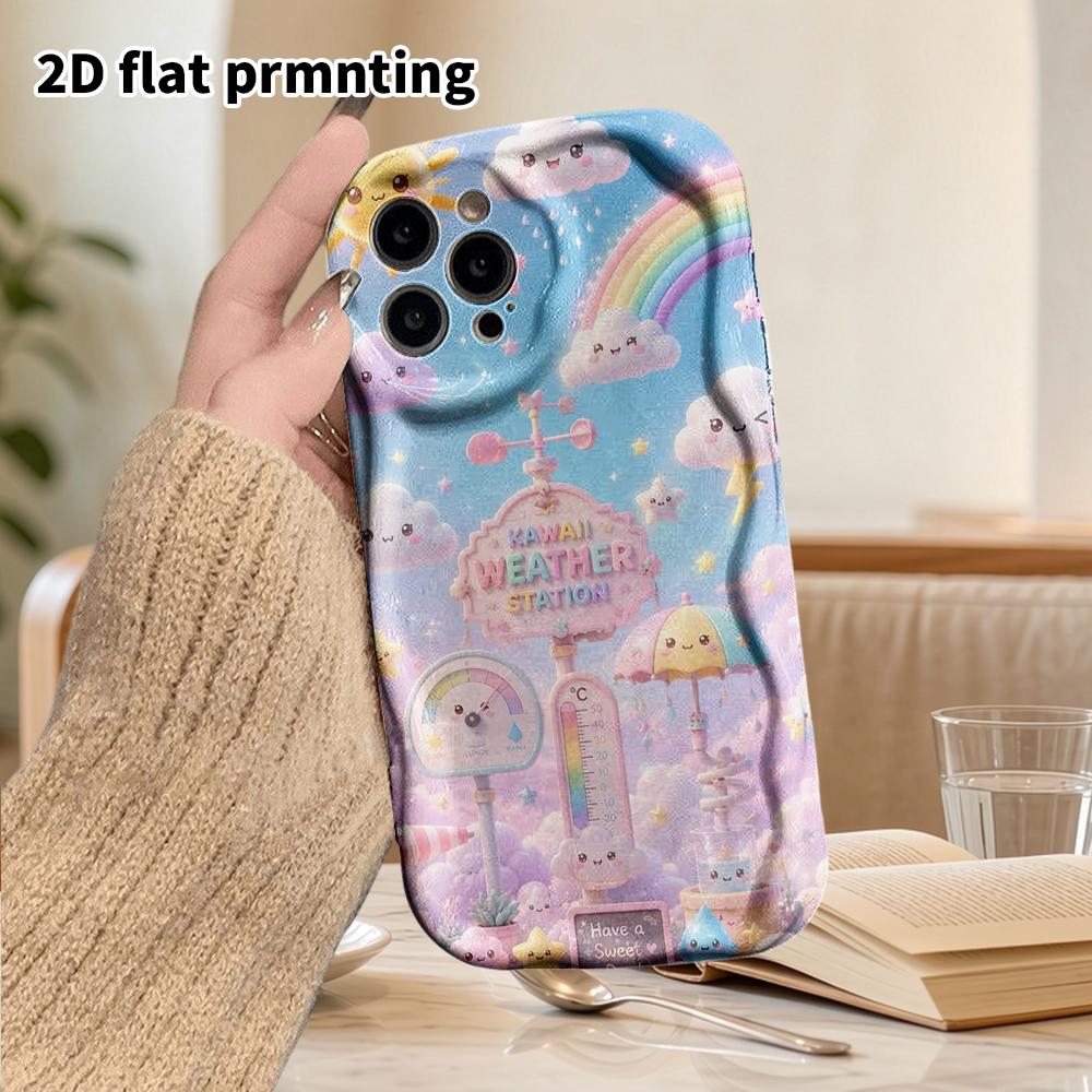 Phone Case: 2D flat design suitable for iPhone 18, 17, 16, 15, 14, 13 Pro film protective case, couple style, cute weather station, Christmas and Hall