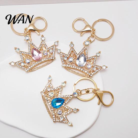 Rhinestone Keychain Pendant Sparkling Rhinestones Inlaid Crown Design Key Durable Metal Holder with Lobster Clasp Lightweight Car Bag Decoration Ring