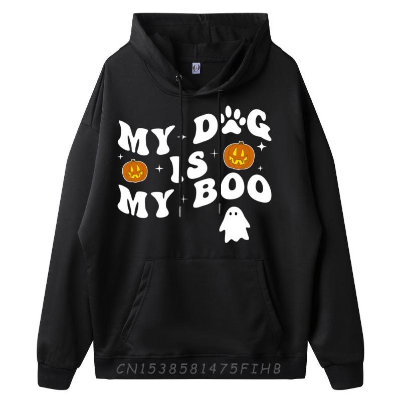 Моя собака - мой милый призрак Groovy Ghost Dog Хэллоуин Забавные Черные Графические Футболки Студенческие Мужские Толстовки