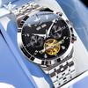 OUPINKE 3248 Man Watch Fashion Hollow Skeleton Auto Date Mechanical Watch For Men Steel Strap Luxury Deep Waterproof Hand Clock