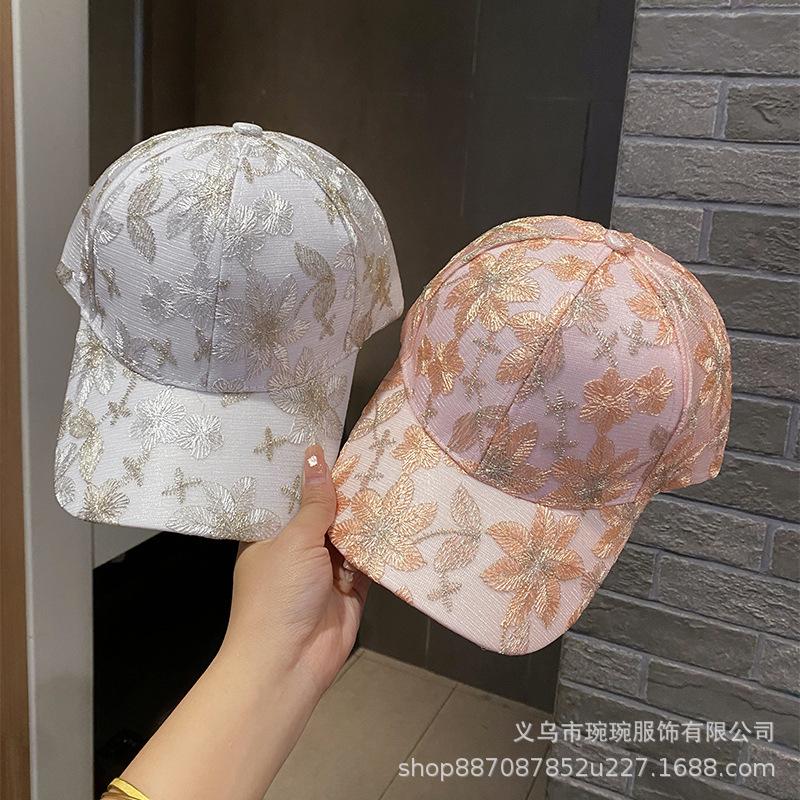 Hat women's new painted gold thread lace jacquard baseball cap Chinese style casual versatile long brim sun protection cap