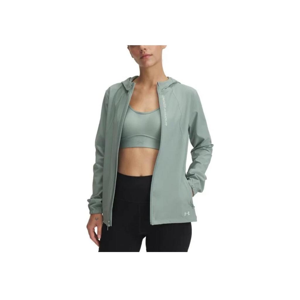 Under Armour SS25 Out The Storm Series Letter Print Casual Hooded Long Sleeve Jacket Women Jackets Lime-Green 1377043-348