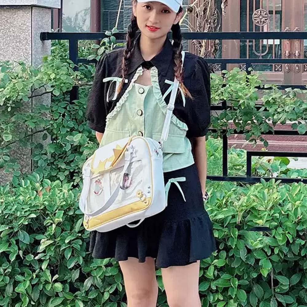 PU Leather Goth Transparent Pocket PVC Y2K Anime Display Bag Shoulder Ita Bag Daily