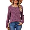 Spring Autumn Solid Top for Women Round Neck Loose Long Sleeve T-shirt