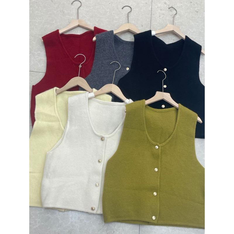 Женский однобортный вязаный кардиган с U-образным вырезом, однотонный, осенне-зимний жилет