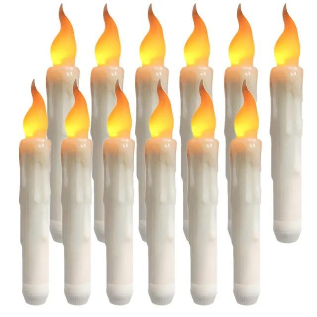 Flameless Flickering Taper Candles With/without Remote Control Timer Dimmer Battery Operated Candlesticks for Christmas Wedding