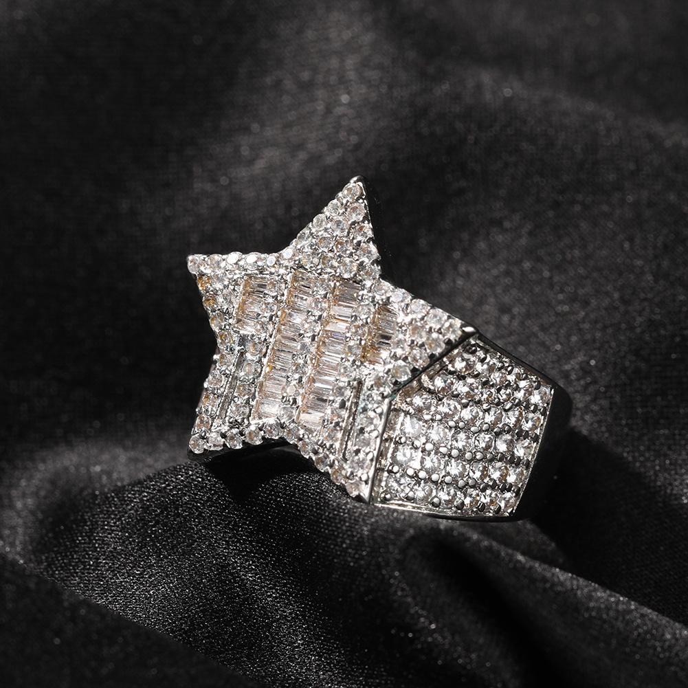 Украшение, новое кольцо, европейское кольцо в стиле хип-хоп с квадратным камнем, кольцо с пентаграммой, позолоченное мужское кольцо с цирконом, аксессуары