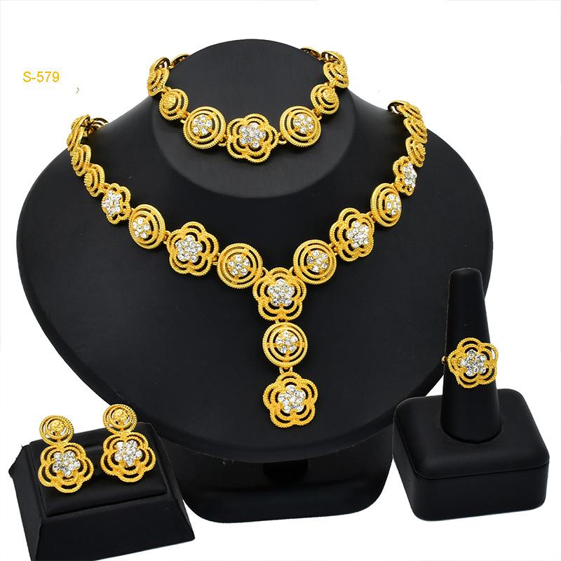 Dubai Jewelry 24k Gold Plated Bridal Jewelry Set Necklace Earrings Middle East Dubai Gold Wedding Jewelry Four-piece Set 2026