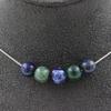 Stones and Minerals. Necklace 5 Azurite Chrysocolla Beads 8 Mm. Stainless Steel Chain Necklace Women Men. Custom Size