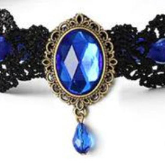 Винтажное кружевное ожерелье, готический чокер с овальным искусственным драгоценным камнем, женское кружевное колье для косплея, повседневной носки, костюмированных вечеринок